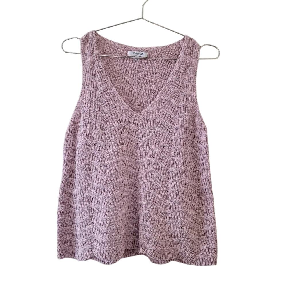 Madewell Cable Knit Cropped Tank Top Womens Size S Blush Pink V-Neck Cotton